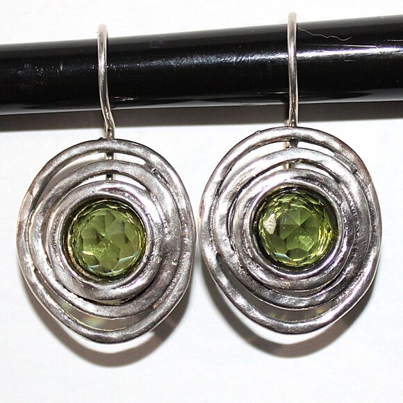 Sterling Silver Bohemian Green Glass Earrings - Picture 1 of 4
